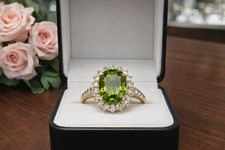 7.54 Ct Oval Cut Natural Peridot Diamond Wedding Ring 14k Yellow Gold Size 7 picture