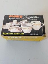 Vintage Pyrex Compatibles Butterfly Gold Sugar Creamer Set 53-4 Original Box picture