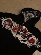Marc Ecko Ecko Unltd Graphic Full Zip Hoodie Fleece Black White Red Mens 2XL picture