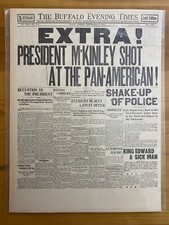 VINTAGE NEWSPAPER HEADLINE~PRESIDENT MCKINLEY SHOT KILLED AT PAN-AMERICA 1901 picture
