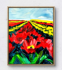 JANICEART Original Poppy Field Neo Expressionist Abstract Signed 11x14 Canvas picture