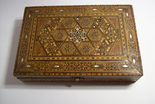 Antique Syrian Khatam Marquetry Inlaid Wooden Box FOLK ART, Very Old picture