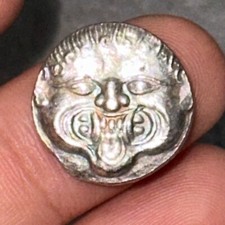 500-450 BC Ancient Greek Coin Mysia Parium, Gorgon - Silver Coated Drachma picture