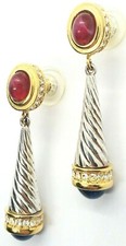 Givenchy Paris Blue & Red Cabochon Silver & Gold Plated Crystal Dangle Earrings picture