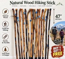 BOGO OFFER- 47 inch Hiking Cane Natural Sturdy Wood  Staff Walking Trekking Pole picture