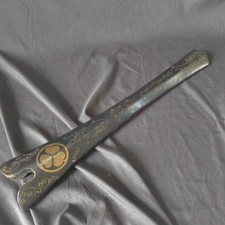Antique Japanese Edo Period Spear Cover Black Lacquer Gold Maki-e Aoi Crest Yari picture