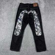     Evisu Men's Black Selvedge Denim Jeans 31x34 Japanese Wave Embroidered picture
