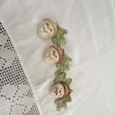 Vtg Hand Painted Ceramic Acorn Face Wall Plaques Magnets Fall Decor Set 3 Signed picture