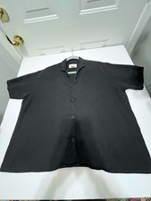 VNTG- FLAX by Jeanne Engelhart Women’s Black Linen Button Up Short Sleeve Size L picture
