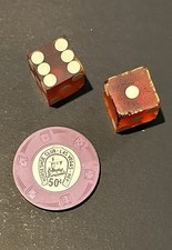 Rare Vintage Benny Binion's Horseshoe Club Vegas 50-cent Chip & 2 Lucite Dice picture