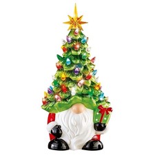 Lighted Christmas Gnome Tree, 8 Inch Faceless Old Man Ceramic Decor with Mult... picture