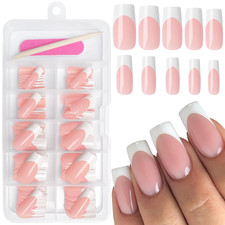 Addfavor 120Pcs White French Tip Press on Nails Medium Square Fake Nails Nude Fa picture
