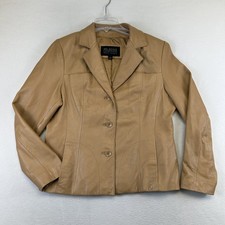 Wilsons Leather Blazer Jacket Womens L Beige Pelle Studio Button Front Lined picture
