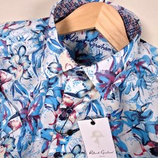 NWT Robert Graham Durkin Button Down Men M Multi Floral Short Sleeve Stretch picture