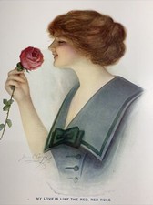 C 1915 Geyer Print art Pretty Pin Up Rose Flower Girl 6 x 8 picture
