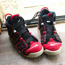 Nike Air More Uptempo Unisex Kids High Top Sneakers Black/Red Hook & Loop 10 picture