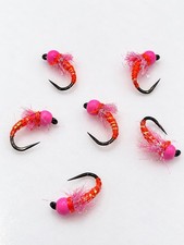 Premium Hot Pink Zebra Midge Trout Flies Size #18 Bead Head Chironomid Lot 6  picture