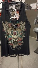 Liberty Wear Women's 2XL Black Sleeveless Skull Rhinestone Tank Top picture
