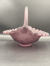 Vintage Fenton Dusty Rose Purple Lavender Glass Basket Ruffled Tiara picture