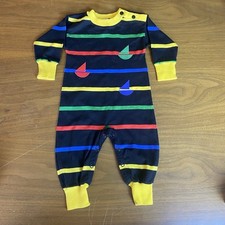 Florence Eiseman VTG Boy Romper 90s Sail Boat Block Stripes Footless SZ M picture
