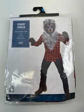 Hungry Howler Werewolf Costume Kids Large 12-14 Mask Gloves Shirt Fur New Tags picture
