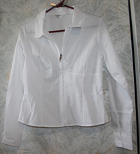 NWT CISONO cotton blend blouse top.Medium.White.Long sleeves.Full zipper.Collar picture