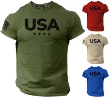 USA Stars Flag Men T Shirt American Gym Workout Cotton Tee picture