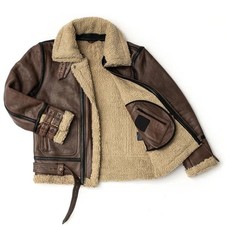 Men’s RAF B3 Brown Sheepskin Leather Aviator Jacket WW2 Irvin Flight Bomber Coat picture