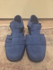 VTG ECCO SOFT LEATHER SHOES SANDALS BRIGHT ELECTRIC BLUE 38 US Size 8 Nwotags  picture