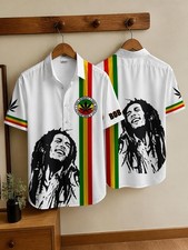Bob Marley Rasta Stripes Hawaiian Aloha Shirts picture