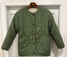 EUC J Crew Puffer Sherpa Jacket Women SMALL Reversible PrimaLoft Green White picture