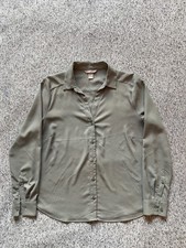 HM Womens M Sage Green Long Sleeve Button Down V-Neck Chiffon Work Blouse Shirt picture