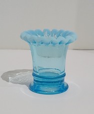 Vintage Fenton Blue Opalescent Crimped Rim #37 Toothpick/Match Holder picture