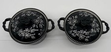 Temp-tations by Tara Floral Lace Black 1 Qt Covered Casserole Dishes Lot 2 picture