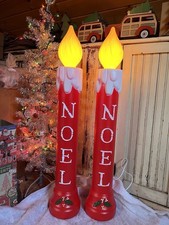 Blow Mold Noel Frosted Tops Christmas Candles Union Products 39” Pair New picture