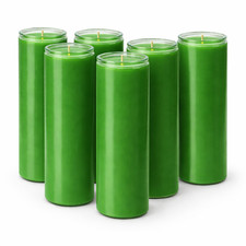 6 Pack Green 7 Day Prayer Candles in Glass Jars Unscented Long Burning Vigil picture