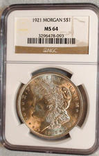 1921 P Morgan Dollar NGC MS64 NEAR GEM UNCIRCULATED $1 Coin BUY IT NOW picture