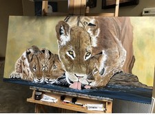 Lion with cubs  Original Canvas Painting By Arkansas Artist Leah Smith picture