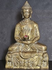 (mp3) Antique Brass Indian Buddha statue. Highly detailed. 20cm H. Quite heavy. picture