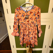 Matilda Jane Girls Size 12 orange peach cream flare Ruffle Long Sleeve Dress  picture