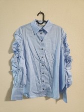 Harshman NWT Women’s Juliana Ruched Button-Down cotton shirt in Blue size XS picture