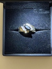 10K Yellow Gold Marquise Blue Tourmaline & Diamond Ring Sz7 - Estate Collection picture