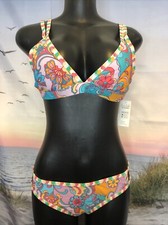 NWT Cupshe Woman’s Two Piece Swimsuit Large Floral Orange Pink Blue Purple picture