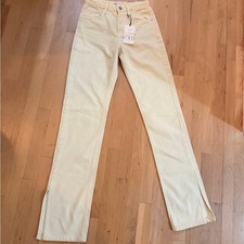 Zara Light Green Split Straight Leg Mid-Rise Jeans Womens Size 2 NEW picture
