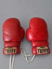 Vintage 1960s Tuf-Wear TUFFY 16 Oz Leather Boxing Gloves Lace Up Red Pair picture