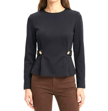 NWT ZARA Gray TWILL Gold Buttons Detail PEPLUM HEM Tapered BLOUSE/TOP Sz S picture