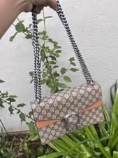 GUCCI Dionysus GG Monogram Canvas Chain Strap Shoulder Bag Handbag Tan Trim picture