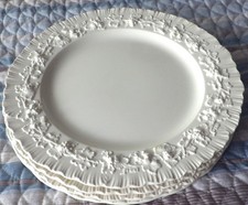 THREE WEDGWOOD EMBOSSED QUEENSWARE CREAM COLOR DINNER PLATES UNUSED picture