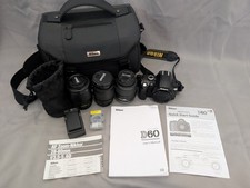 Nikon D60 10.2MP DSLR Camera Bundle 3 Lenses Bag Tested/working picture
