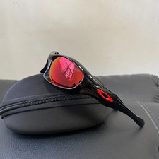 Vintage Oakley Monster Dog 00s Prizm Sunglasses Red Lens Gloss Black Frame picture